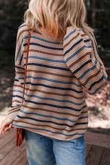 Multicolour Striped Knitted Drop Shoulder Crew Neck Sweater