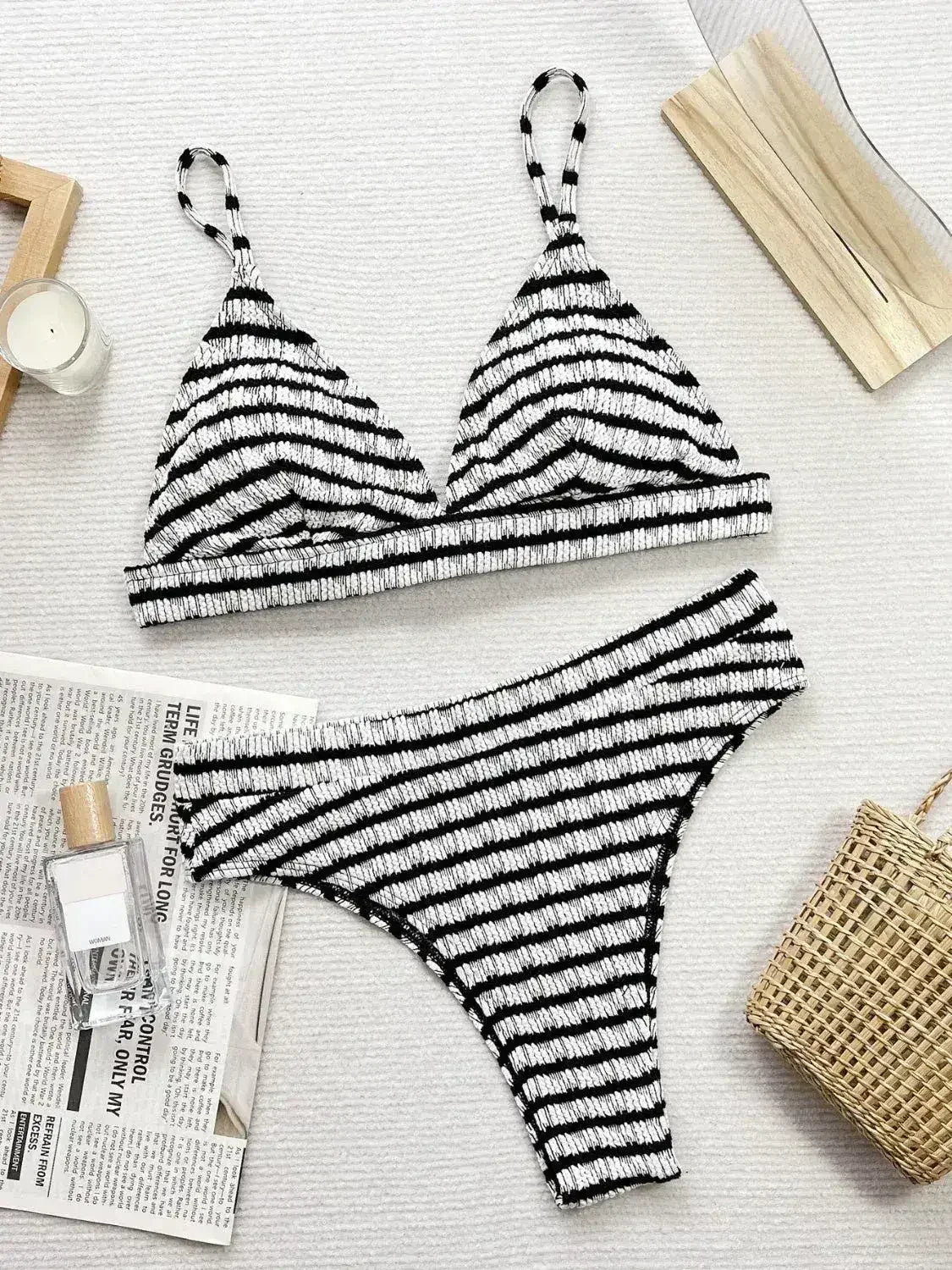 Striped V-Neck Two-Piece Swim Set - Femstylo