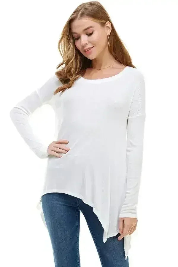 Women's Long-Sleeve Asymmetrical Hem Top - Femstylo