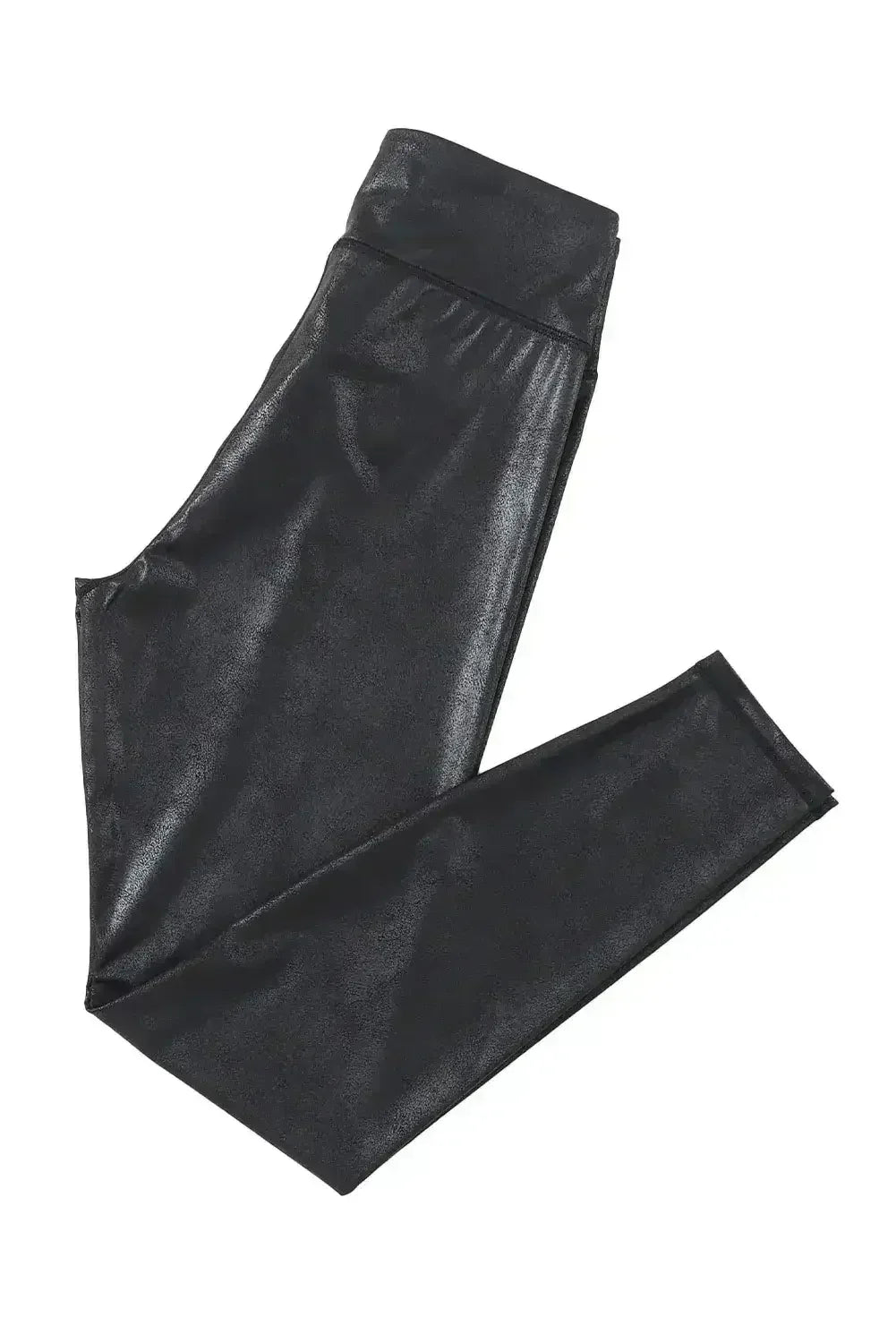 Black Crossed Dip Waist Sleek Leather Leggings - Femstylo