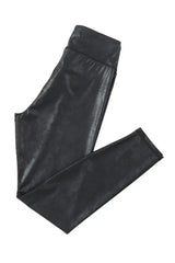 Black Crossed Dip Waist Sleek Leather Leggings - Femstylo