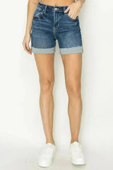 RISEN High Rise Cuffed Denim Shorts - Femstylo