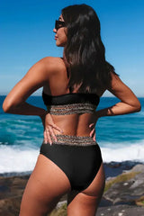 Rose Leopard Print Spaghetti Strap Padded Wireless Two Piece Swimsuit - Femstylo