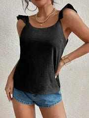 Backless Ruffled Scoop Neck Tank - Femstylo