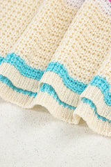 Khaki Stripe V Neck Textured Knit Vest