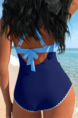 Rose Red Ric Rac Trim Colorblock Cutout One Piece Swimsuit - Femstylo