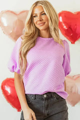 Phalaenopsis Puff Sleeve Blouse - Textured O-Neck Top | Femstylo - Femstylo