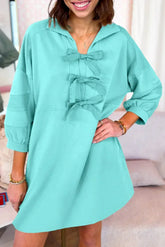 Moonlight Jade Bow Front Patchwork Bracelet Sleeve Mini Dress
