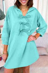 Moonlight Jade Bow Front Patchwork Bracelet Sleeve Mini Dress