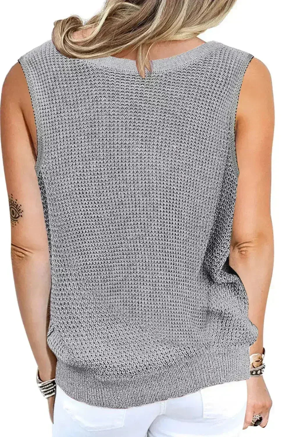 Gray Crisscross Hollow-out Knit Tank Top - Femstylo