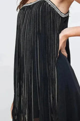 Chiffon A-Line Mini Dress with Metallic Fringe Detail - Femstylo