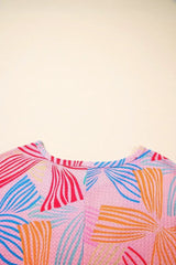 Sky Blue Bowknot Print Waffle Loose Tee - Femstylo