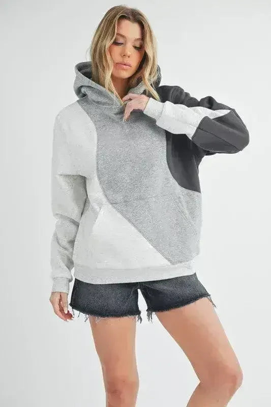 Aemi + Co Color Block Hoodie with Kangaroo Pocket - Femstylo