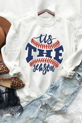 White Casual Letter Print Baseball Graphic Sweatshirt - Femstylo