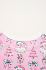 Pink Santa Claus Graphic Christmas Tree Pajama Set