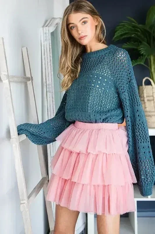 SOLID MESH TIERED SKIRTS - Femstylo