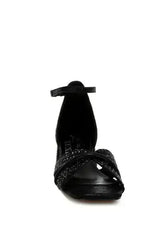 Babylon Low Block Heel Rhinestone Sandals - Femstylo