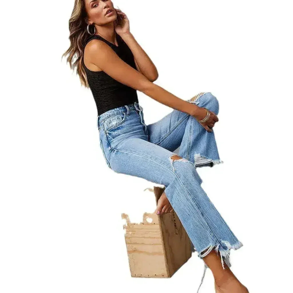 SkyFade™ – Ripped Wide-Leg High Waist Jeans - Femstylo