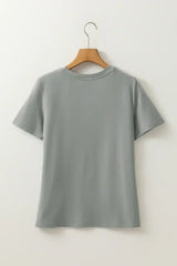 Dirty Blue Solid Color Round Neck T Shirt - Femstylo
