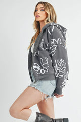 Aemi + Co Flower Print Zip Up Sherpa Hoodie - Femstylo