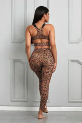Women Brown Cheetah Print Sport Bra Pants Set - Femstylo
