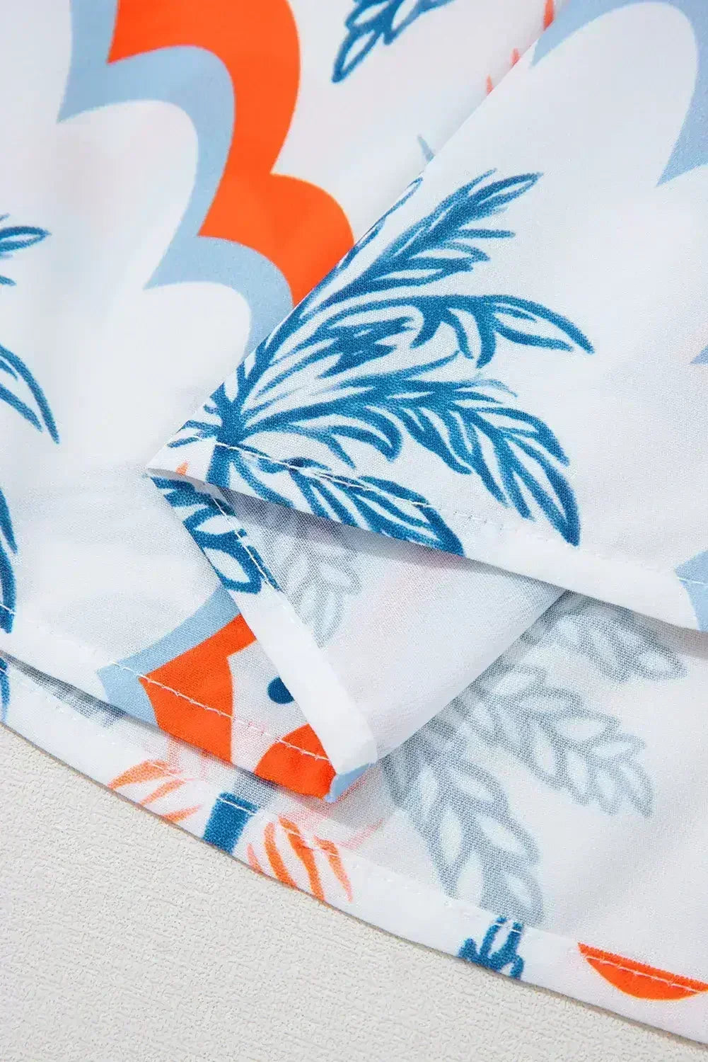 Orange Palm Tree Print Short Sleeve Flowy Dress - Femstylo