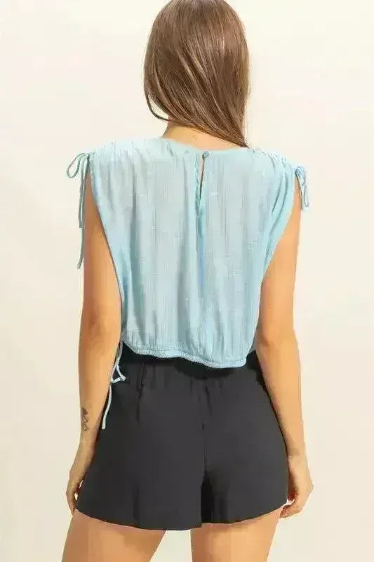 HYFVE Bubble Hem Side Tie Detail Round Neck Sleeveless Blouse - Femstylo