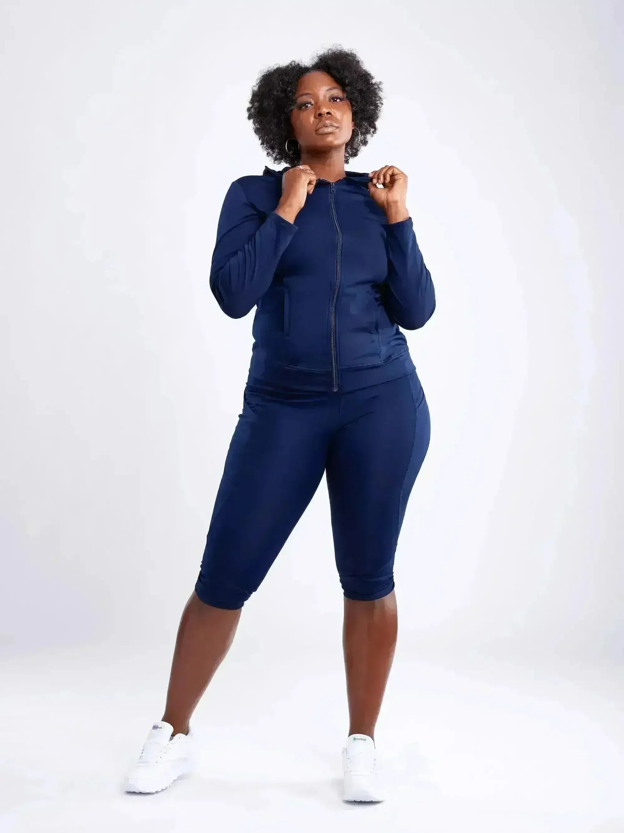 Athletic Fitted Zip-Up Hoodie Jacket with Pockets - Femstylo