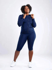 Athletic Fitted Zip-Up Hoodie Jacket with Pockets - Femstylo