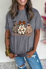 Gray Cute Halloween Ghost Heat Transfer Printing Casual Tee