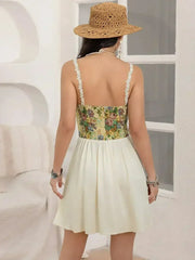 Floral Lace Up Corset Mini Cami Dress - Femstylo