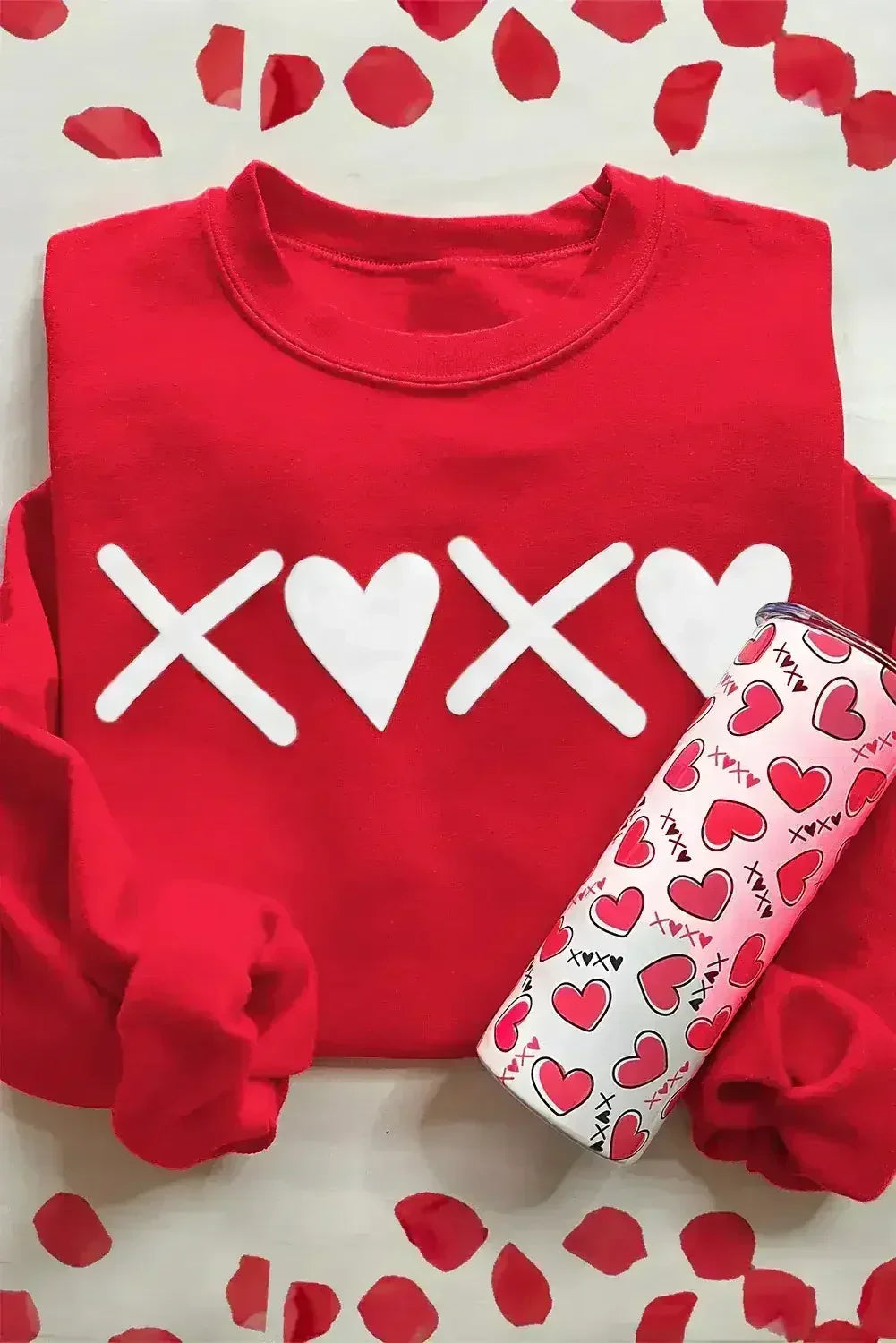 Red XOXO Heart Print Valentine Graphic Sweatshirt - Femstylo