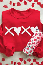 Red XOXO Heart Print Valentine Graphic Sweatshirt - Femstylo