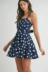 MABLE Polka Dot Mini Dress with Ricrac Trim Strap - Femstylo