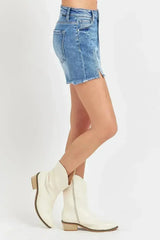 RISEN Front Slit Raw Hem Denim Shorts - Femstylo