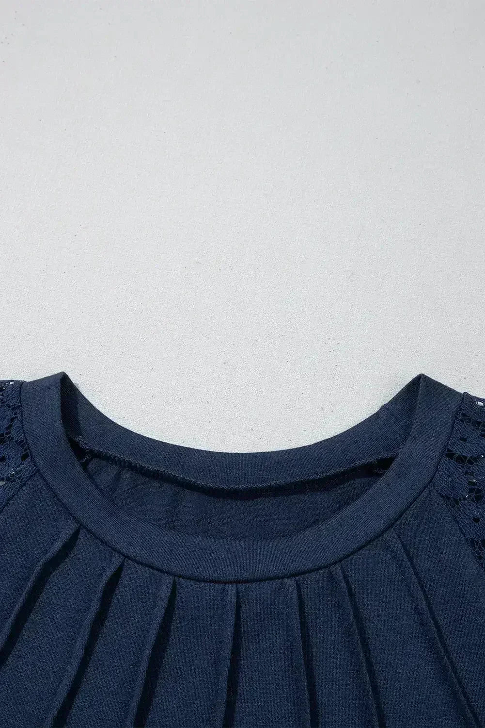 Navy Blue Contrast Lace Raglan Sleeve Pleated Mini Dress - Femstylo