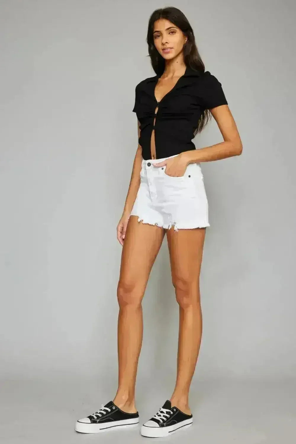 Kancan Full Size High Rise Frayed Hem Denim Shorts - Femstylo