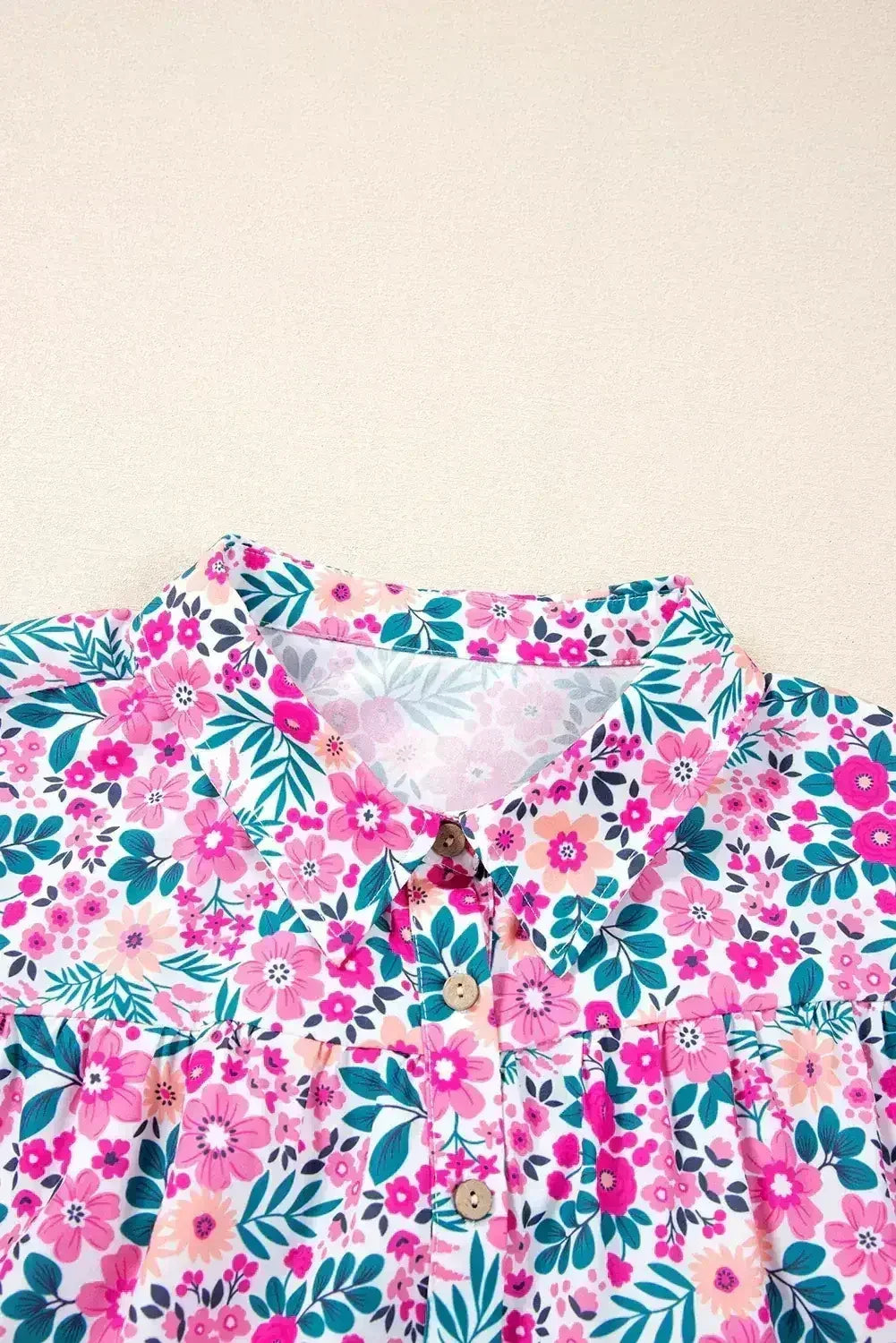 Pink Plus Size Floral Half Button Puff Sleeve A Line Dress - Femstylo