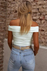 Bright Pink Folded Off Shoulder Slim Top - Femstylo