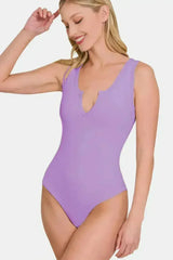 Zenana Microfiber Notched Sleeveless Bodysuit - Femstylo