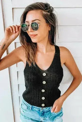 Buttoned Knit Tank - Femstylo