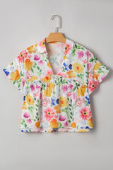 Yellow Allover Floral Print Boxy Fit V Neck Blouse