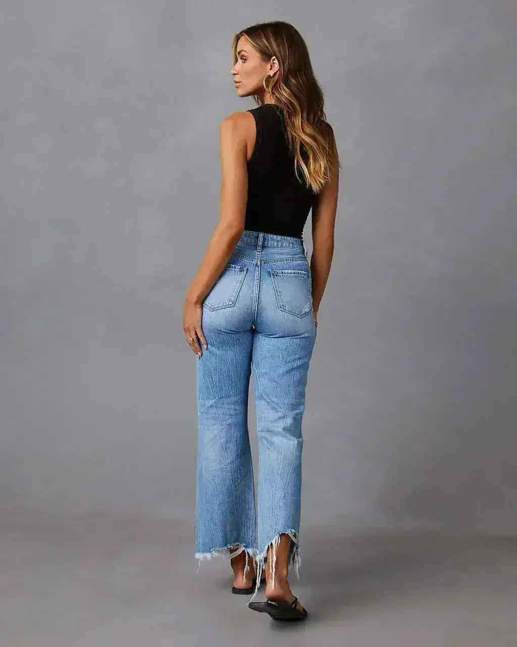 SkyFade™ – Ripped Wide-Leg High Waist Jeans - Femstylo