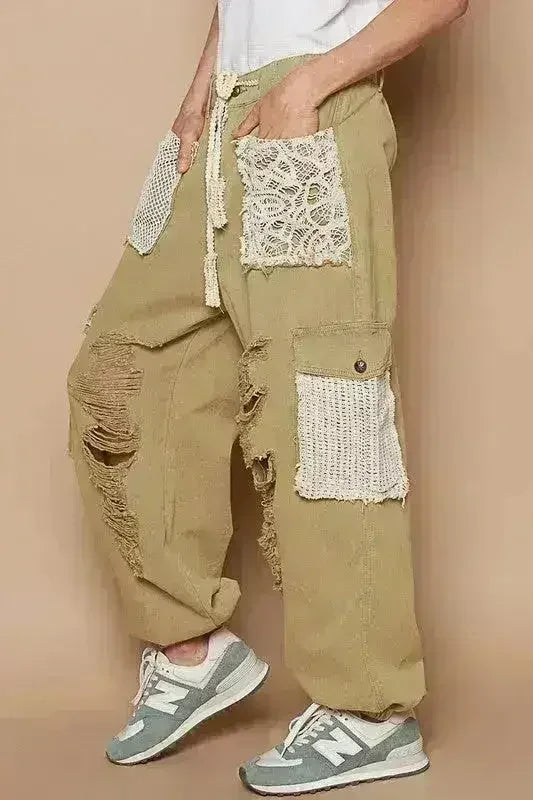 POL Crochet Patch Distressed Washed Jeans - Femstylo