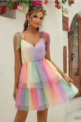 Gradient Tie-Shoulder Layered Dress - Femstylo