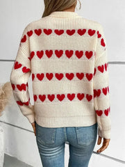Heart Round Neck Dropped Shoulder Sweater - Femstylo
