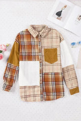 Plaid Color Block Patchwork Shirt Jacket with Pocket - Femstylo