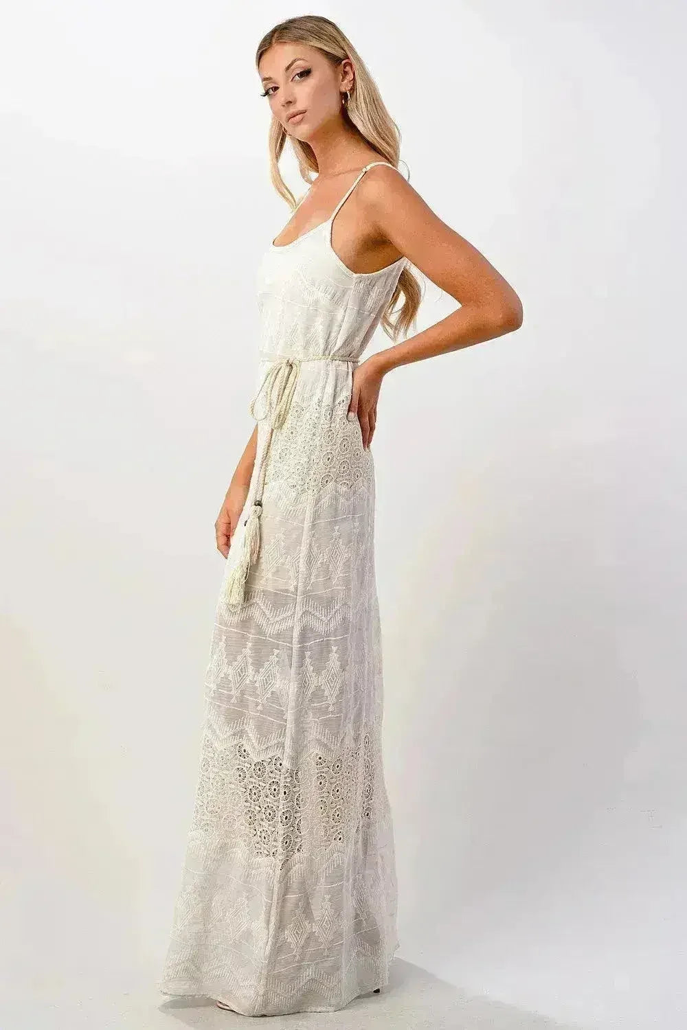 Boho-Inspired Embroidered Maxi Dress with Adjustable Straps - Femstylo
