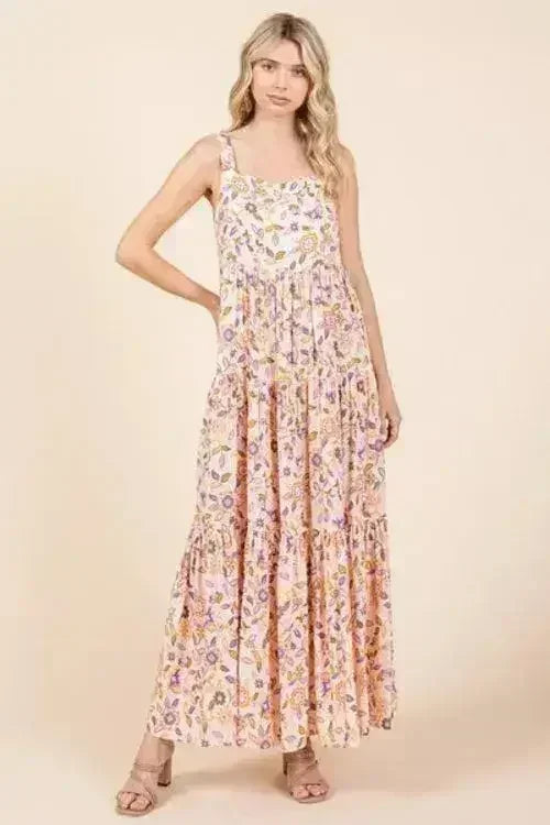 Mittoshop Flower Print Tiered Sleeveless Empire Maxi Dress - Femstylo