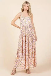 Mittoshop Flower Print Tiered Sleeveless Empire Maxi Dress - Femstylo